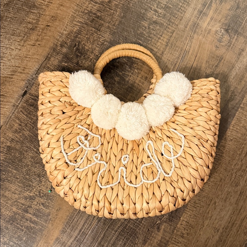 Chic Bride Woven Bag with White Pom Accents